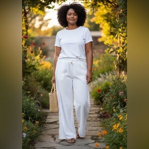 Seaspice 100% Peruvian Cotton White Crochet Drawstring Pants Resort Wear Size L